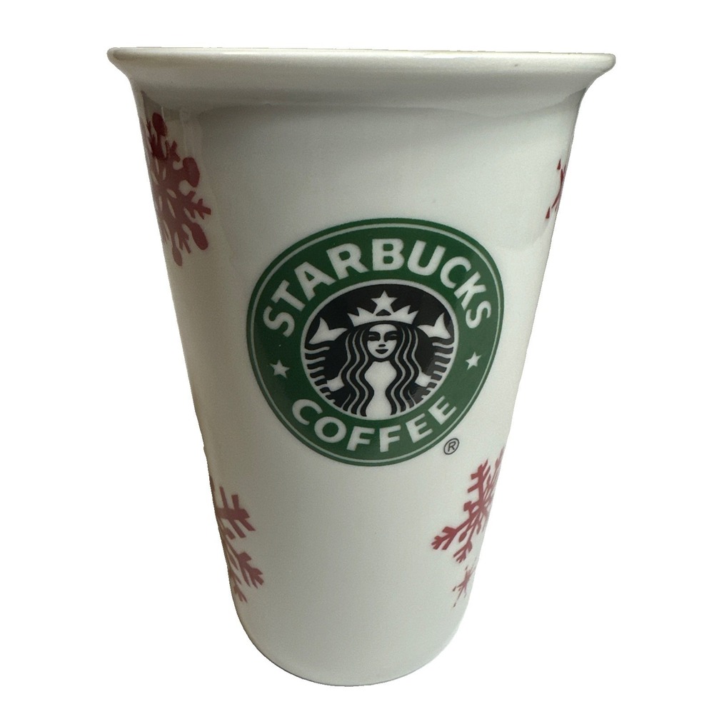 Starbucks Coffee Co. Holiday Snowflake Ceramic Tumbler 12 Oz Red & White 2010